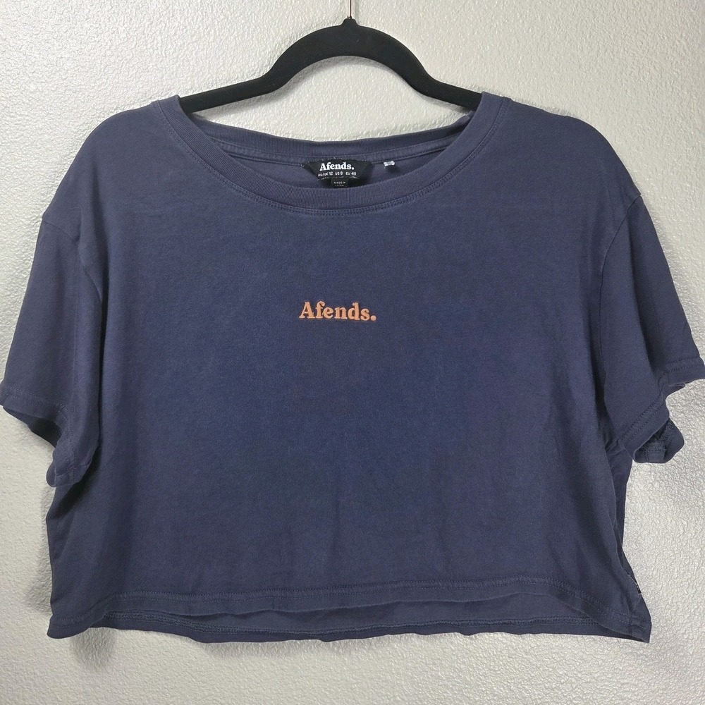 Afends Logo Cropped Boxy T-Shirt Purple Organic Cotton Women's US 8